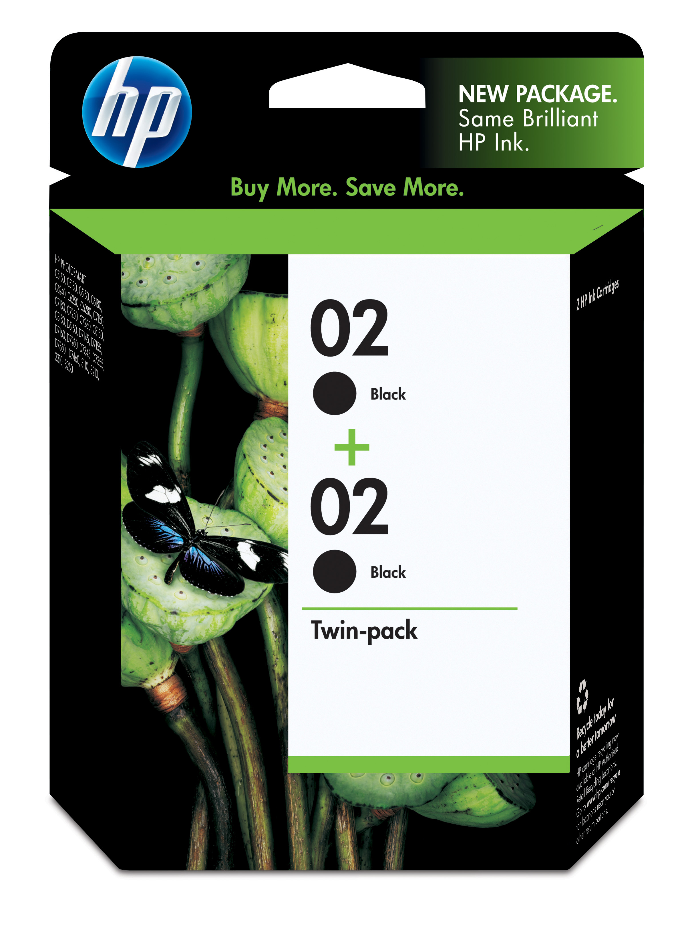 HP 02 2-pack Black Ink Cartridges Genuine HP Inkjet