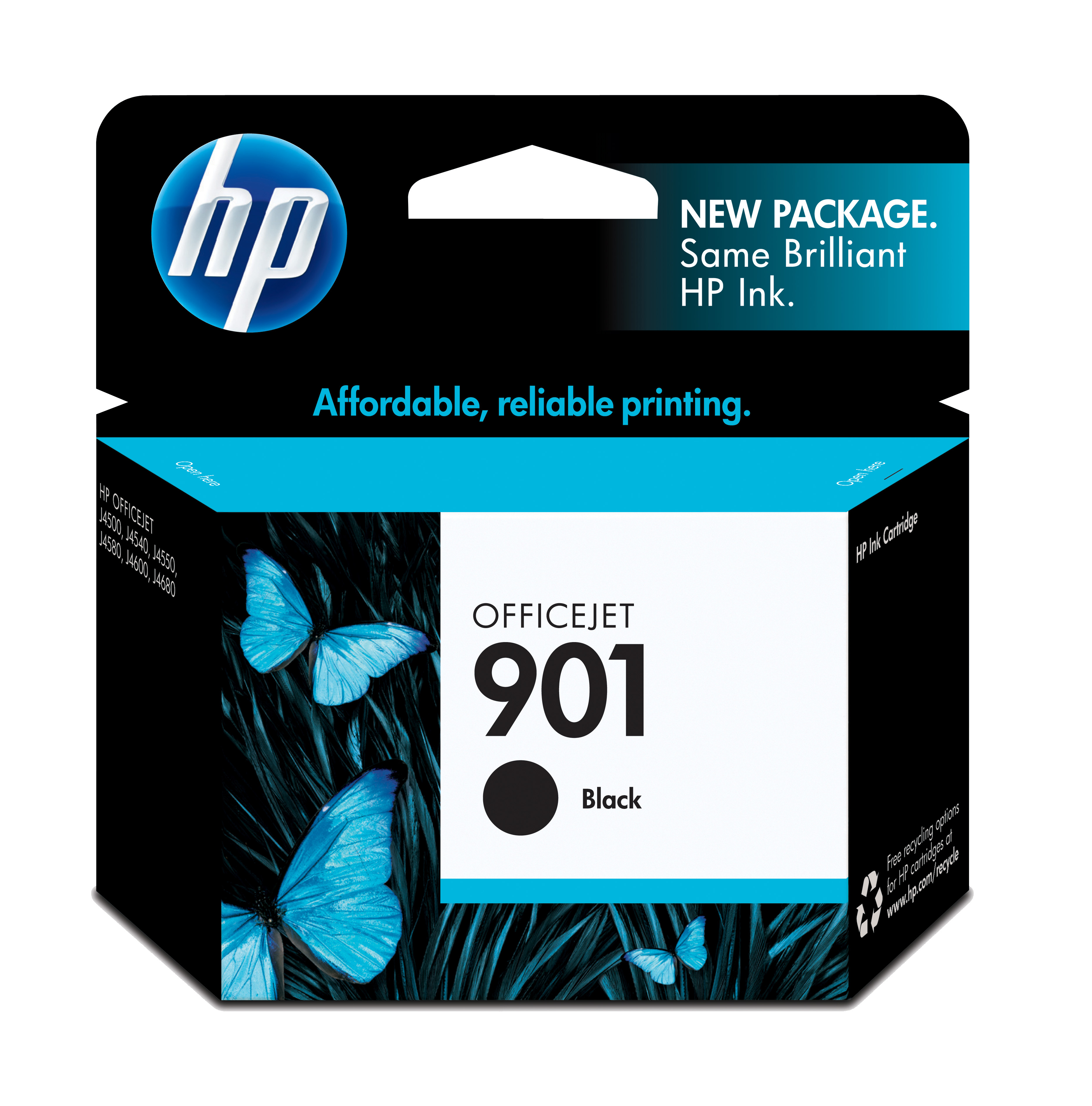 HP Genuine CC653AN (901XL) OEM Black Inkjet Cartridge, 200 Page Yield