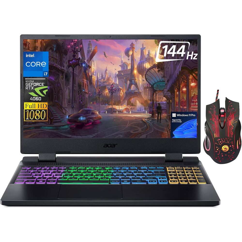 Acer Nitro 5 2024 Gaming Laptop, 15.6" FHD 144Hz Display, Intel Core i7-12650H, NVIDIA GeForce RTX 4060, 32GB DDR5 RAM, 1TB SSD, Backlit Keyboard, Wi-Fi 6, Windows 11 Pro, with Gaming Mouse