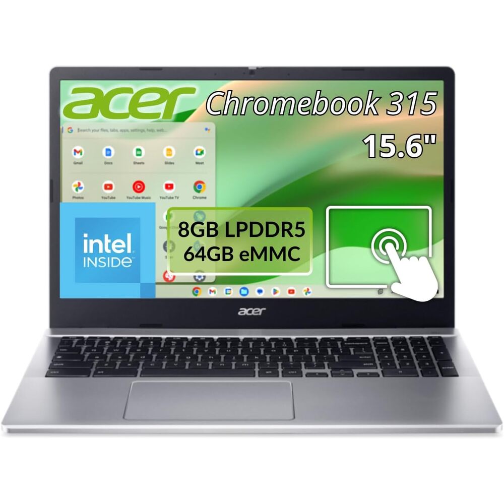 Acer Chromebook 315 CB315-5HT-C66N 15.6" Touchscreen Chromebook - Full HD - 60 Hz - Intel N-Series N100-8 GB - 64 GB Flash Memory - English (US) Keyboard - Silver