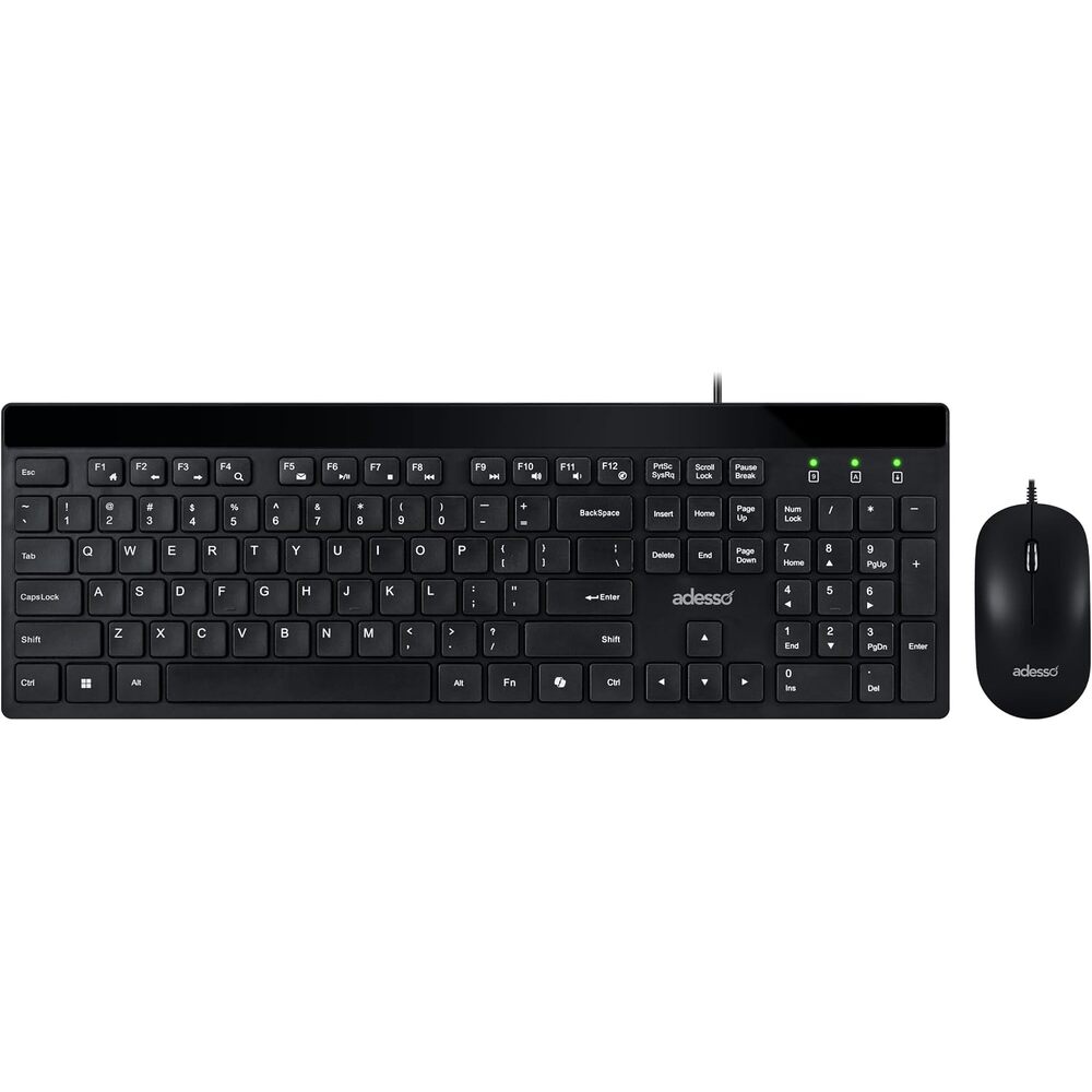 Adesso AKB-140CB Wired USB Keyboard and Mouse Combo with Copilot AI Hotkey Low Profile Membrane Keys Quiet Switch 104 Key Full Size Optical Mouse for Windows MacOS Office Home Computer