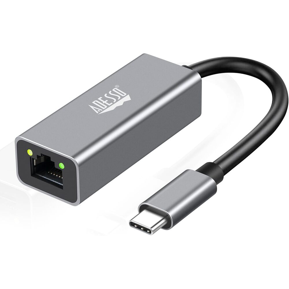 Adesso AUH-5000 USB-C to Ethernet Network Adapter - Gigabit Speed, Aluminum Alloy Case, LED Indicator, Plug & Play, Compatible with Windows, Mac OS, Chrome OS, Linux - TAA Compliant