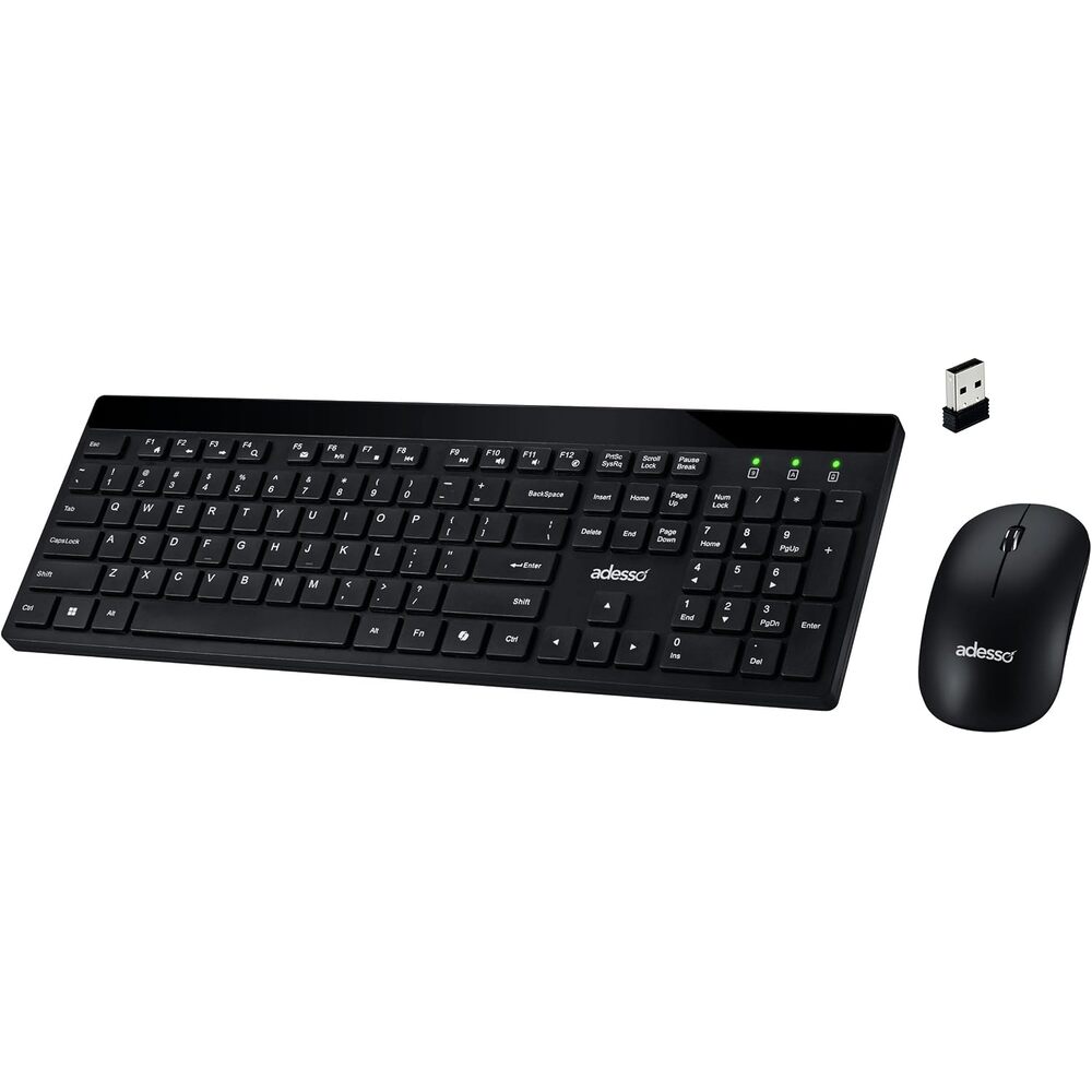 Adesso WKB-1400CB Wireless Keyboard and Mouse Combo with Copilot AI Hotkey, 2.4GHz Low Profile Quiet Switches, 104 Key Full Size, 12 Multimedia Hotkeys, for Windows 11 10 MacOS, Black