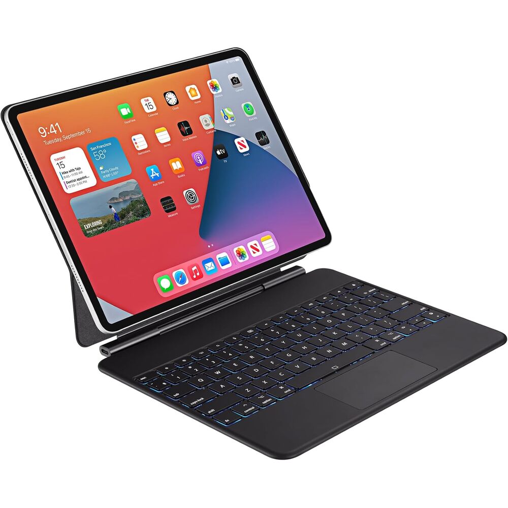 Adesso WKB-7060 Bluetooth Keyboard Case for iPad Pro 13 inch 2024 M4 with Touchpad, Rechargeable Wireless Scissor Switch Keys, Protective Stand Cover, Black