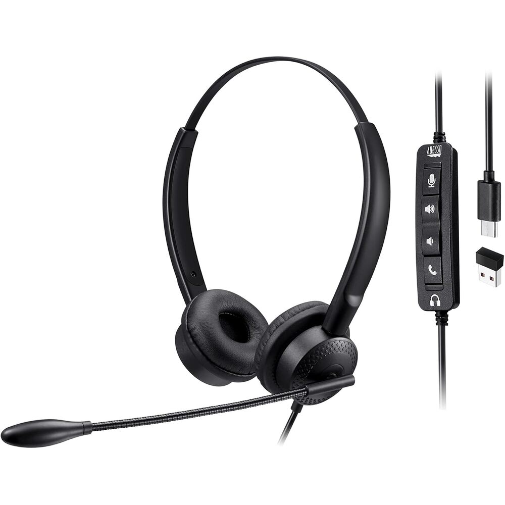 Adesso Xtream P4T-TAA USB Headset with Microphone Push to Talk Button Volume Control Answer End Call for Computer PC Mac Windows Business Communication Made in Taiwan TAA Compliant