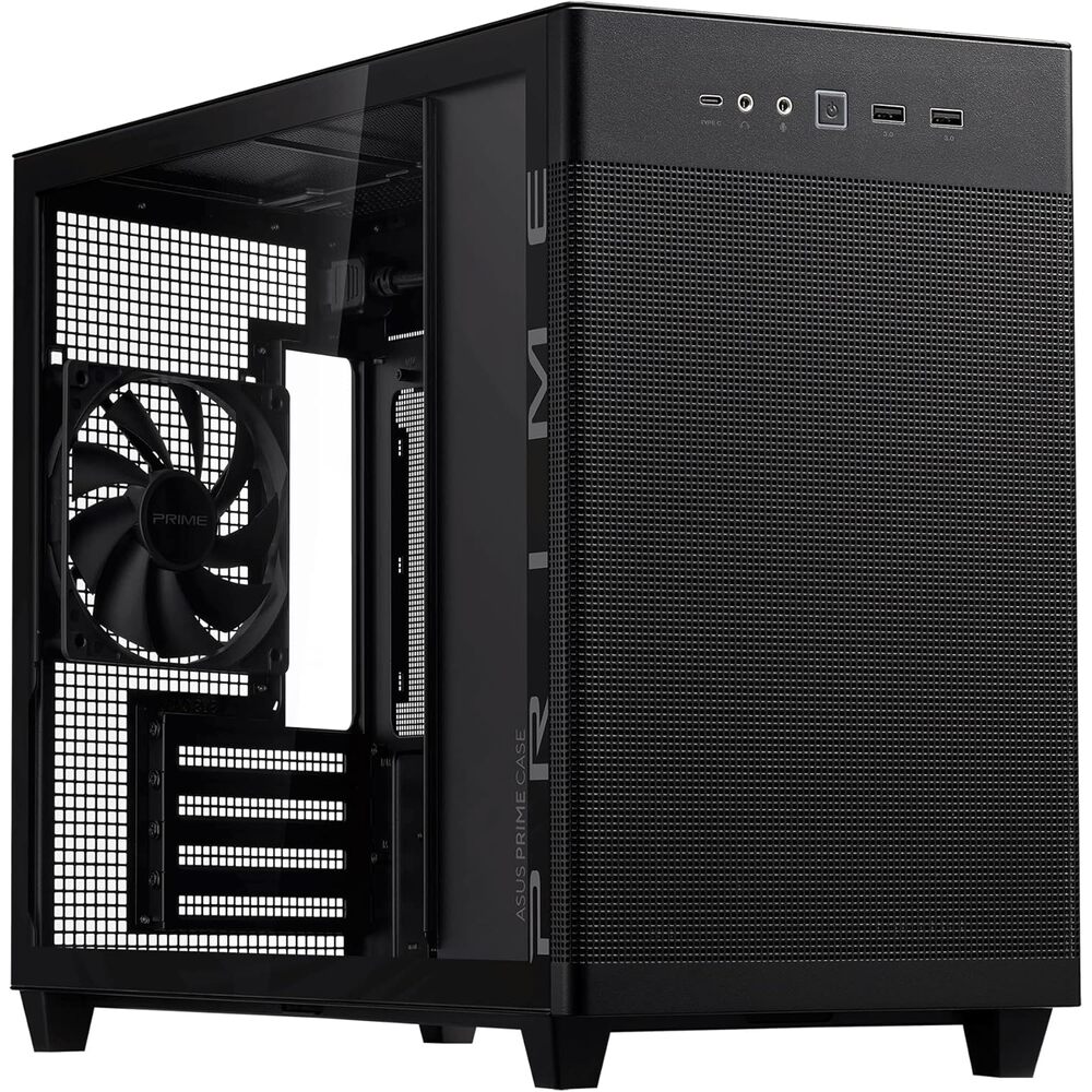 ASUS Prime AP201 Black Micro ATX PC Case, SFF Ready Compact Design, Pre-Installed Fan, Tool-Free Side Panels, 360mm Radiator Support, GPU Support up to 338mm, ATX PSU Compatible, 2 Year Warranty