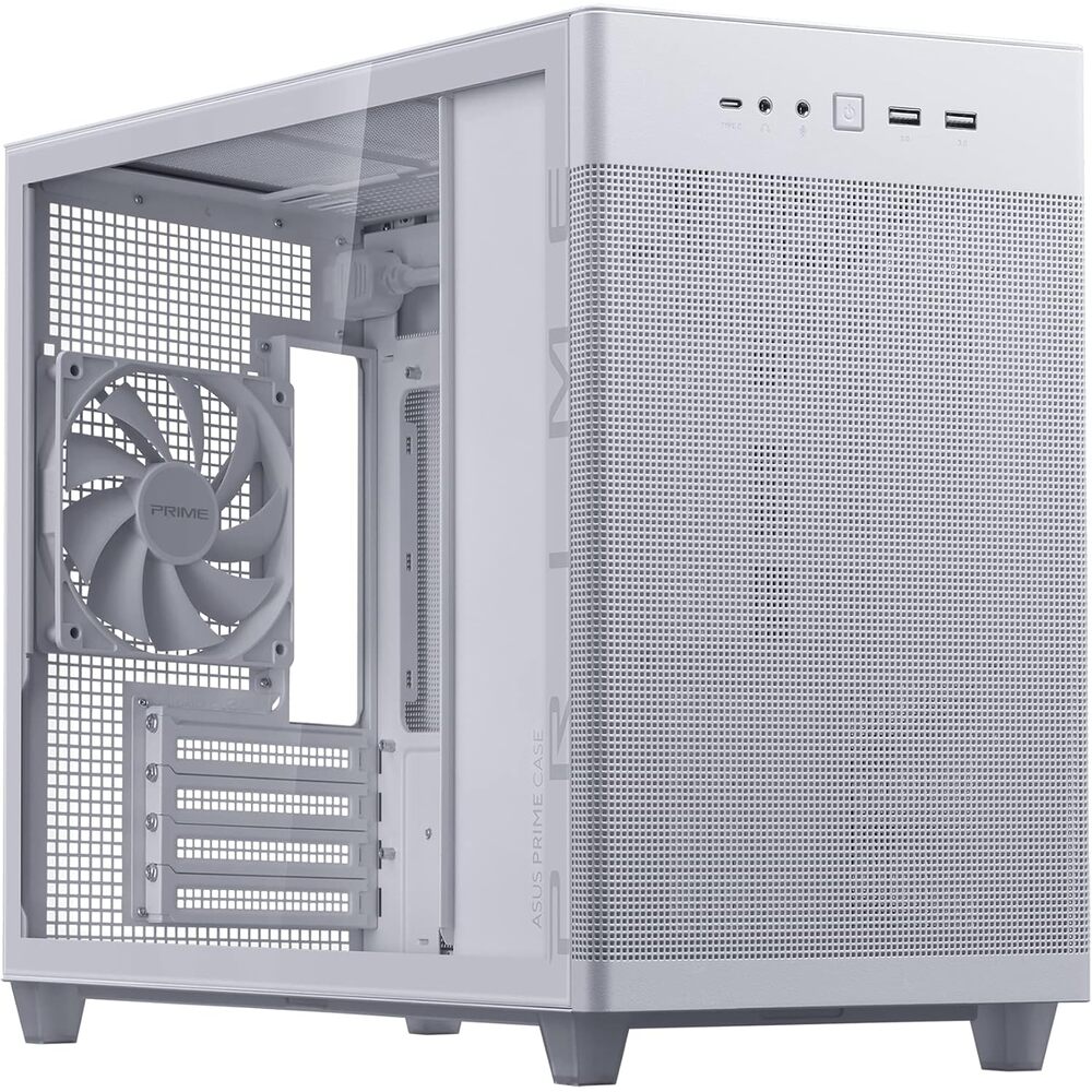 ASUS Prime AP201 White Micro ATX PC Case, SFF Ready Compact Design, Pre-Installed Fan, Tool-Free Side Panels, 360mm Radiator Support, GPU Support up to 338mm, ATX PSU Compatible, 2 Year Warranty