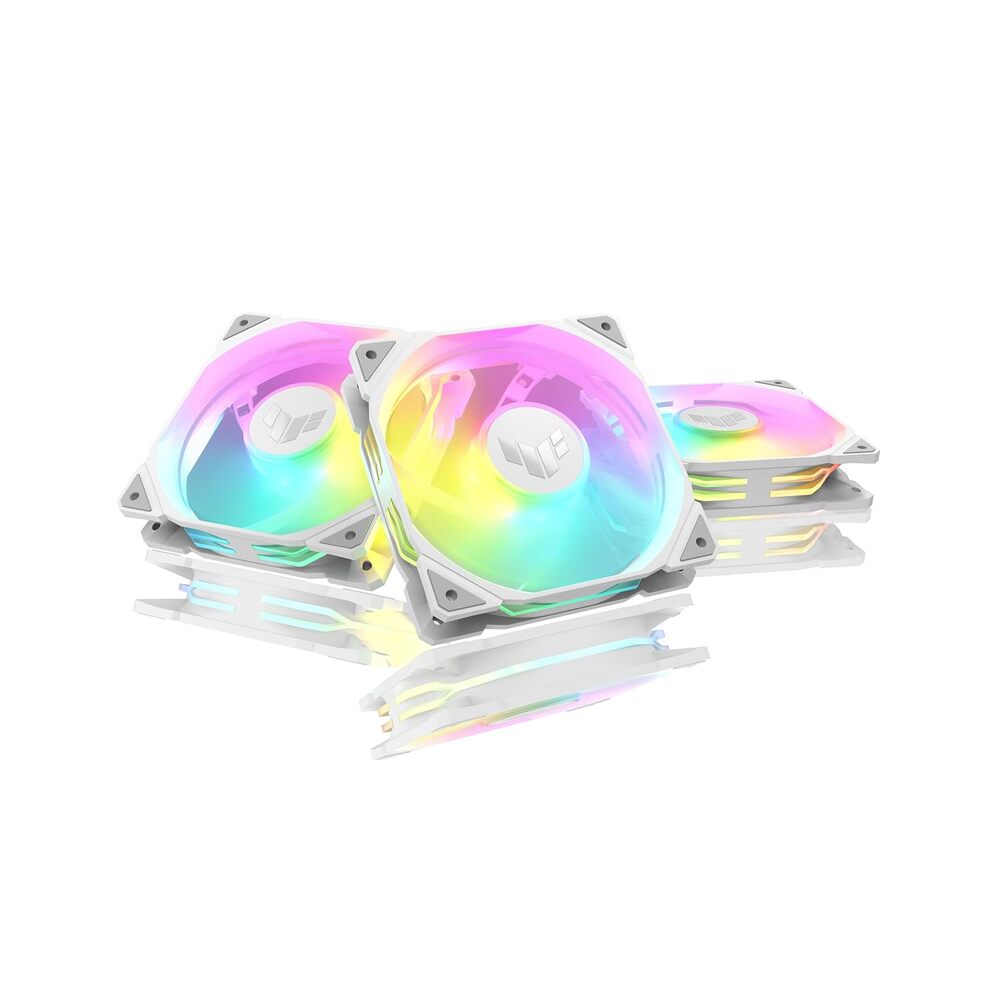 ASUS TUF Gaming TR120 120mm ARGB White Reverse Fan Blade Triple Pack 28mm Fan Frame, 2.75mm H2O Static Pressure, 76.3 CFM Airflow, Double-Layer LED Array, Aura sync, PWM, 2 Year Warranty