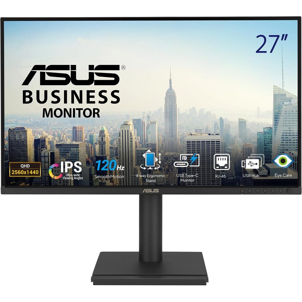 ASUS 27� 1440P USB-C RJ45 Docking Monitor (BE27ACGN) � QHD (2560x1440), IPS, 120Hz, Frameless, Speakers, Height Adjustable, DisplayPort Daisy-Chain, Power Sync, Eye Care, 3 yr Warranty