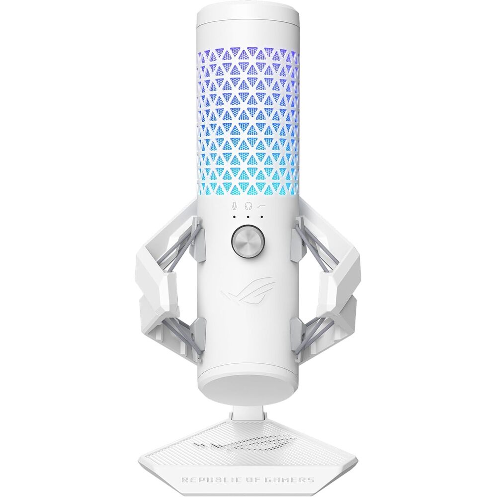 ASUS ROG Carnyx USB Gaming Microphone (25mm Condenser Capsule, 192kHz/24-bit, Cardioid, high-Pass Filter, Built-in pop Filter, Metal Shock Mount, one-Touch Mute, Aura Sync RGB)- Moonlight White