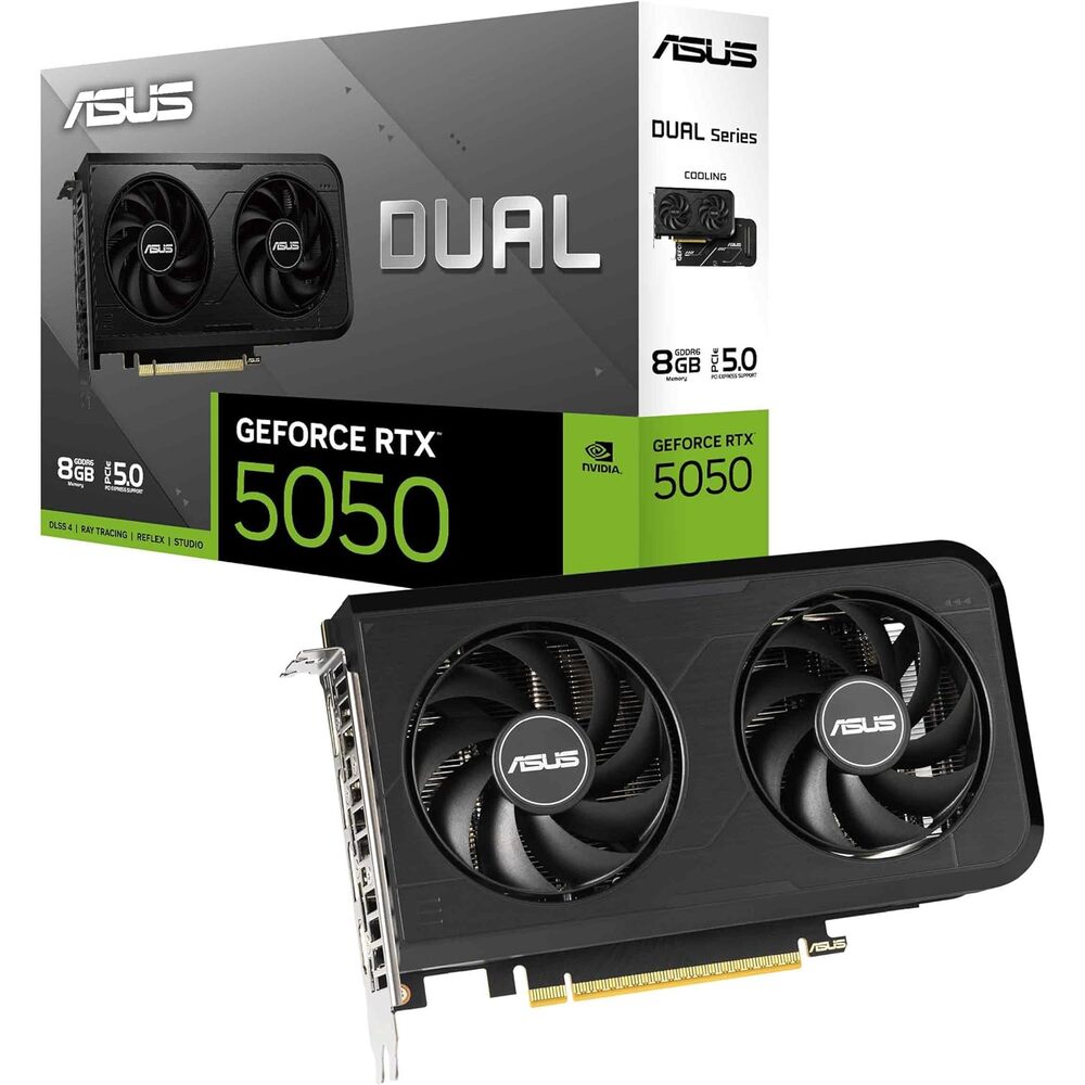 ASUS Dual NVIDIA GeForce RTX� 5050 8GB GDDR6 (PCIe 5.0, 8GB GDDR6, DLSS 4, HDMI 2.1b, DisplayPort 2.1b, 2-Slot, Axial-tech Fan Design, 0dB Technology, Dual BIOS), 3 Year Warranty