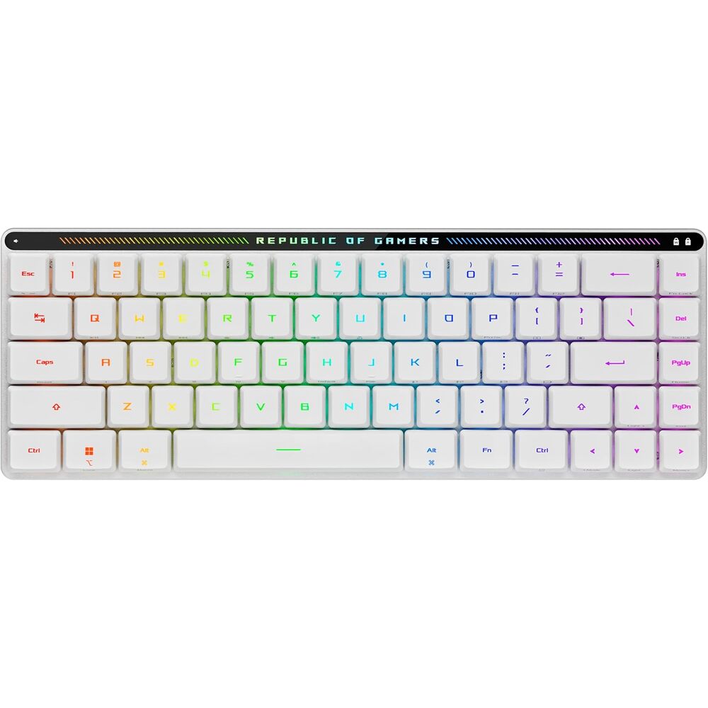 ASUS ROG Falchion RX Low Profile Wireless Gaming Keyboard � 65% Compact TKL, Tri-Mode Connectivity, ROG RX Blue Optical Switches, RGB, Touch Panel, Keyboard Cover, PC/Mac Support - White