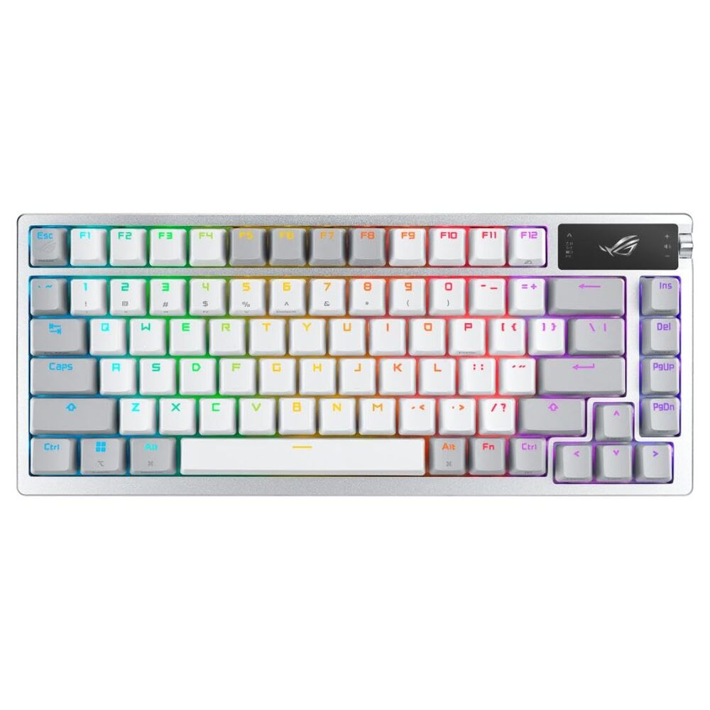 ASUS ROG Azoth Wireless Mechanical Gaming Keyboard � 75% TKL, Tri-Mode Connectivity, Hot Swappable Pre-lubed ROG NX Storm Clicky Switches, PBT Keycaps, RGB, OLED Display, PC/Mac Support - White