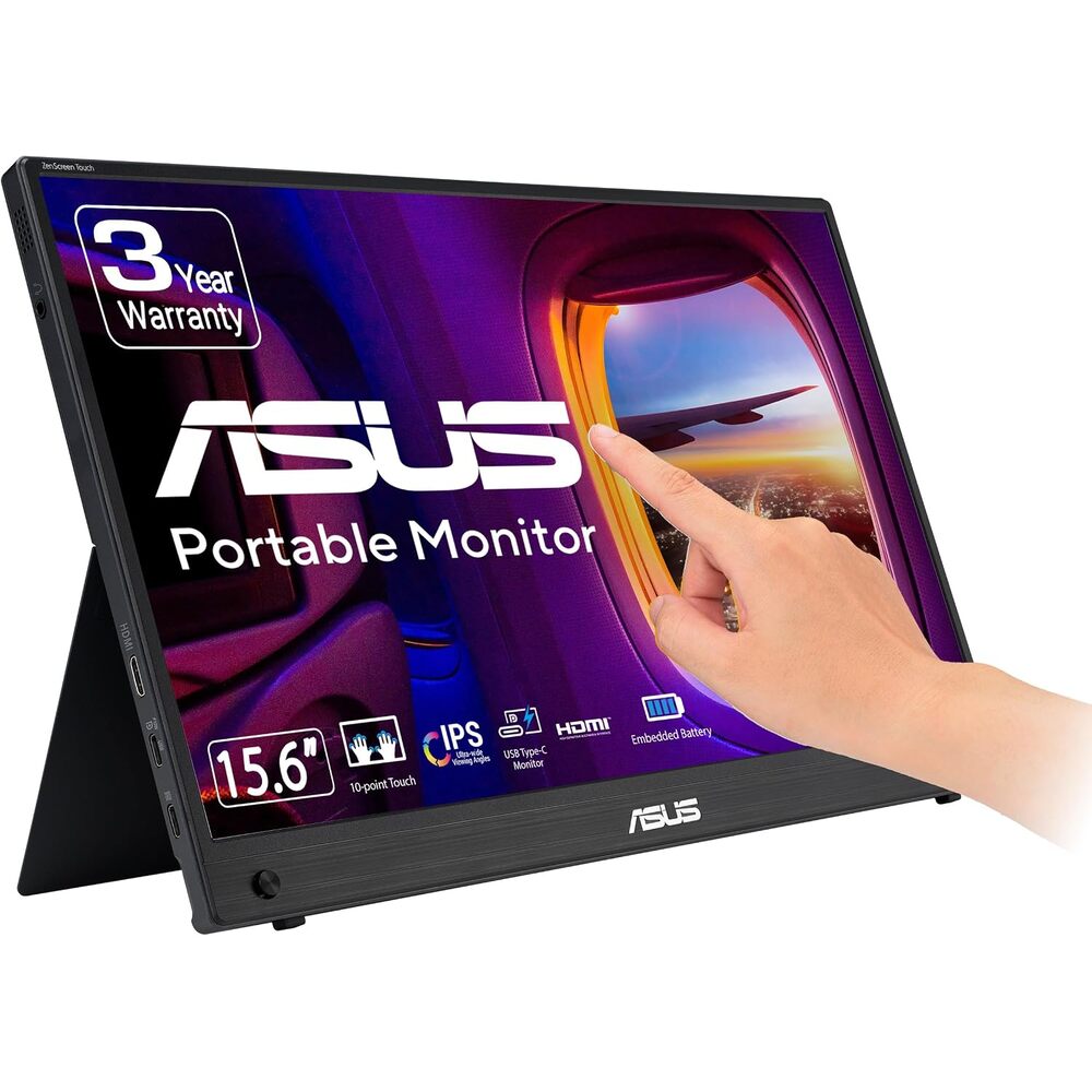 ASUS ZenScreen Touch 16� USB-C Portable Monitor (MB16AMTR) - Full HD, IPS, Built-in Battery, Kickstand, Tripod Socket, Eye Care, Compatible with Laptops, Smartphones and Game Consoles, 3 yr Warranty