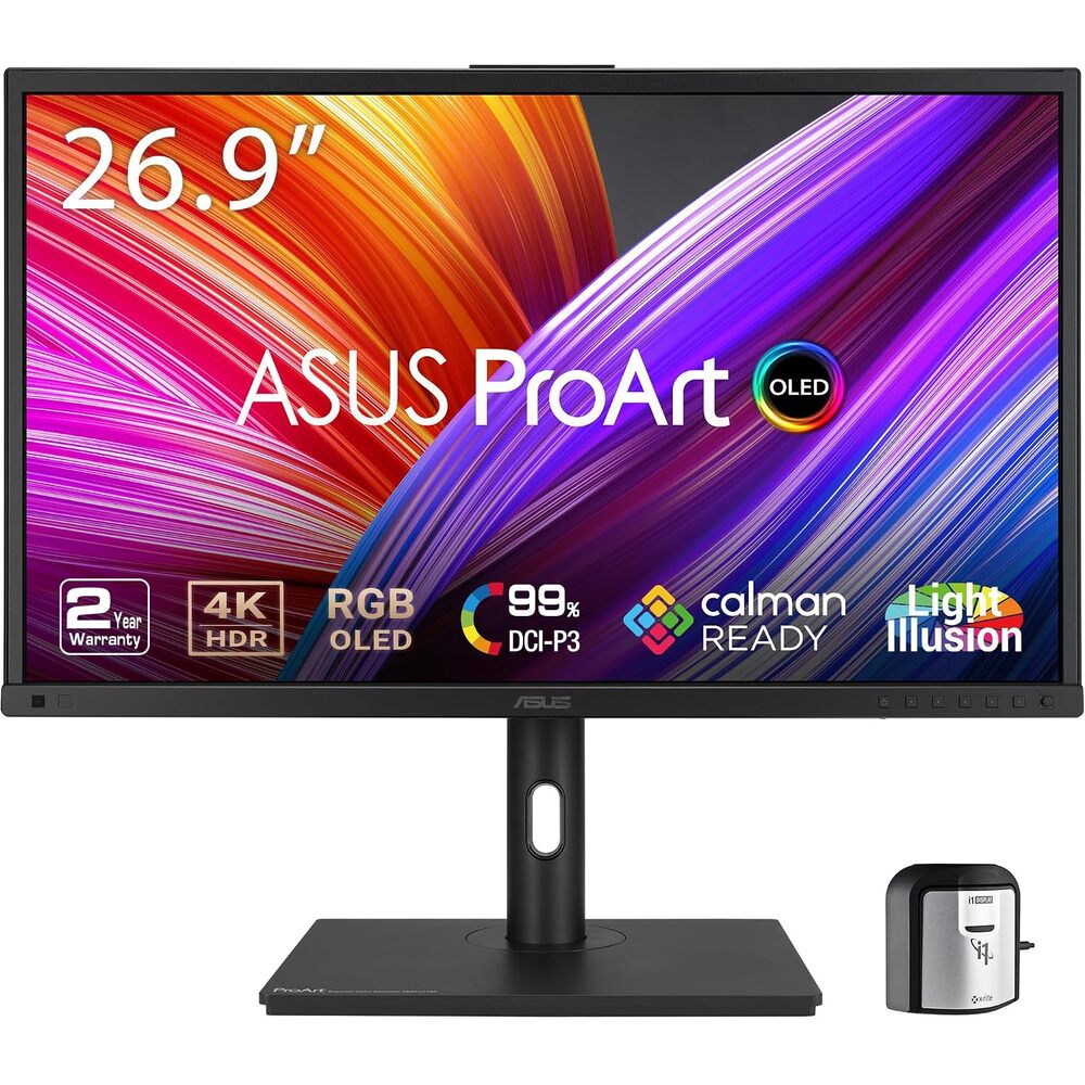 ASUS ProArt Display 27�4K HDR RGB OLED Professional Monitor (PA27DCE-K) - UHD (3840 x 2160), 99% DCI-P3, HLG, ?E < 1, USB-C PD 80W, Hardware Calibration, Calman Ready, X-rite i1 Display Pro Calibrator