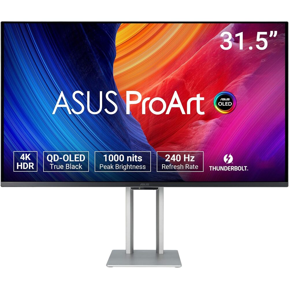 ASUS ProArt Display 32� 4K HDR QD-OLED Professional Monitor (PA32UCDM) - UHD, Ultra-Slim, 240Hz, 0.1ms, Auto Calibration, Dolby Vision, 99% DCI-P3, ?E<1, Thunderbolt 4, Calman Ready, 3 yr Warranty