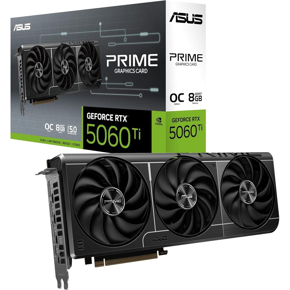 ASUS SFF-Ready Prime NVIDIA GeForce RTX� 5060 Ti 8GB GDDR7 OC Edition Graphics Card (PCIe� 5.0, 8GB GDDR7, HDMI�/DP 2.1, 2.5-Slot, Axial-tech Fans, Dual BIOS), 3 Year Warranty