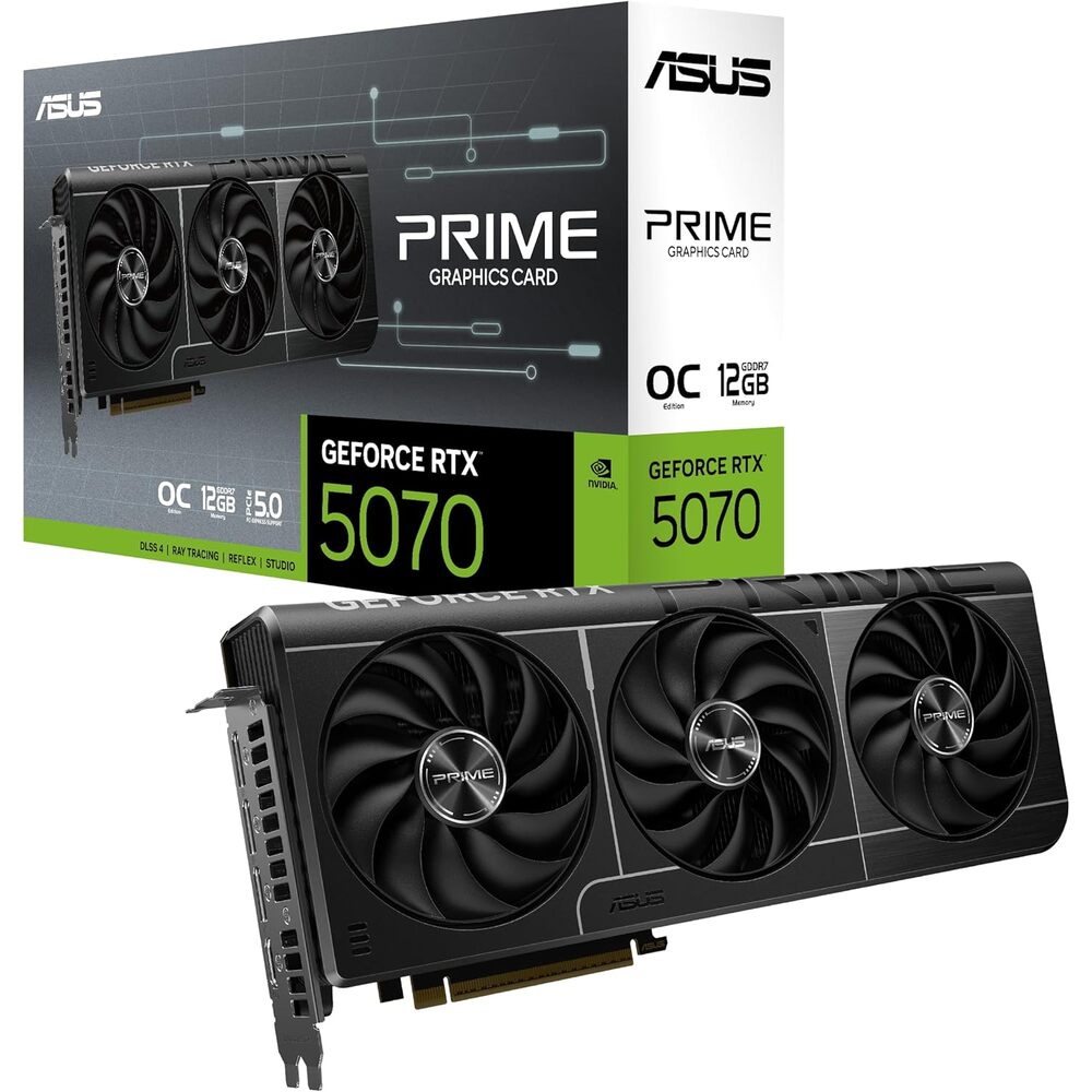 ASUS SFF-Ready Prime NVIDIA GeForce RTX� 5070 OC Edition Graphics Card (PCIe� 5.0, 12GB GDDR7, HDMI�/DP 2.1, 2.5-Slot, Axial-tech Fans, Dual BIOS), 3 Year Warranty
