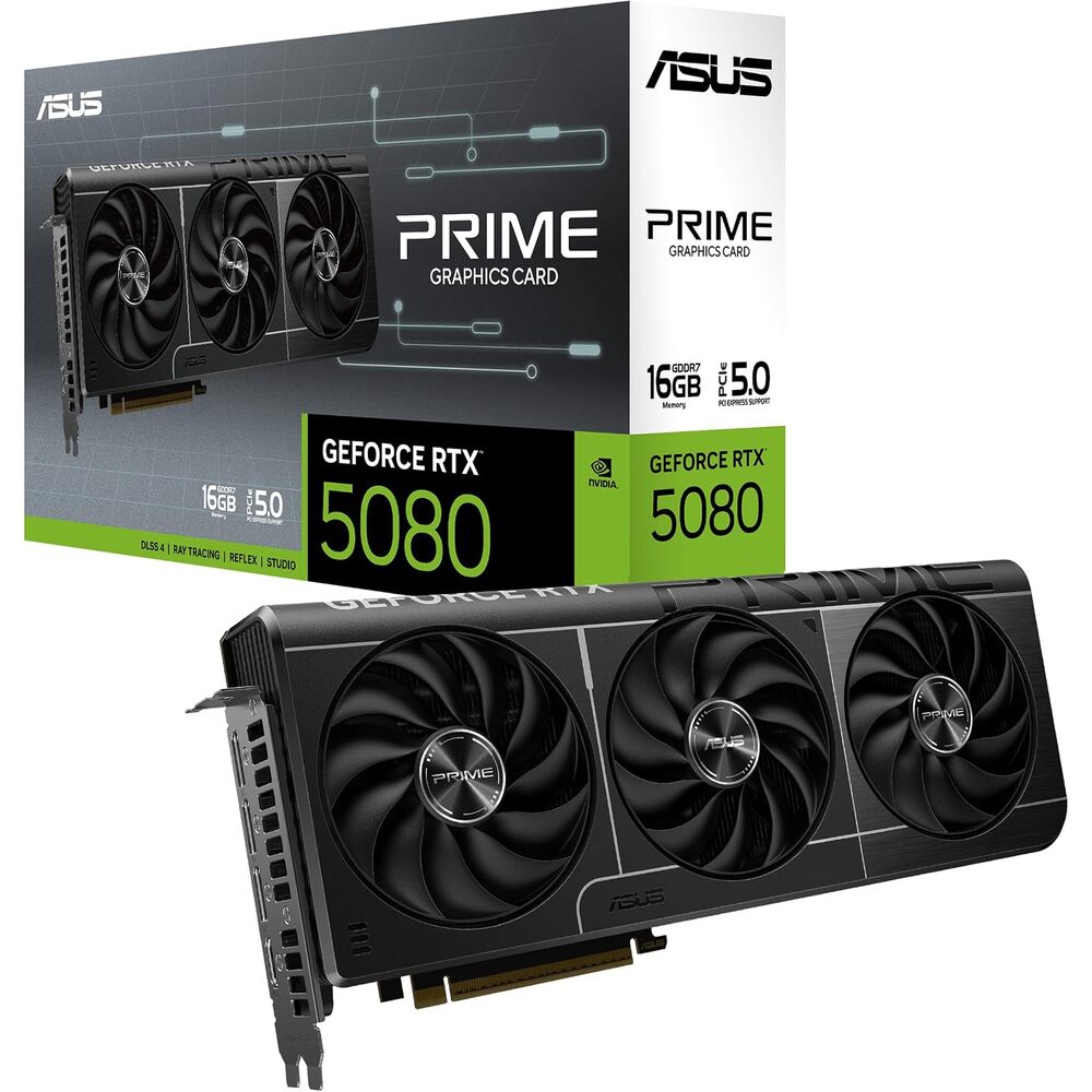 ASUS SFF-Ready Prime NVIDIA GeForce RTX� 5080 16GB GDDR7 Graphics Card (PCIe� 5.0, 16GB GDDR7, HDMI�/DP 2.1, 2.5-Slot, Axial-tech Fans, Vapor Chamber, Dual BIOS), 3 Year Warranty