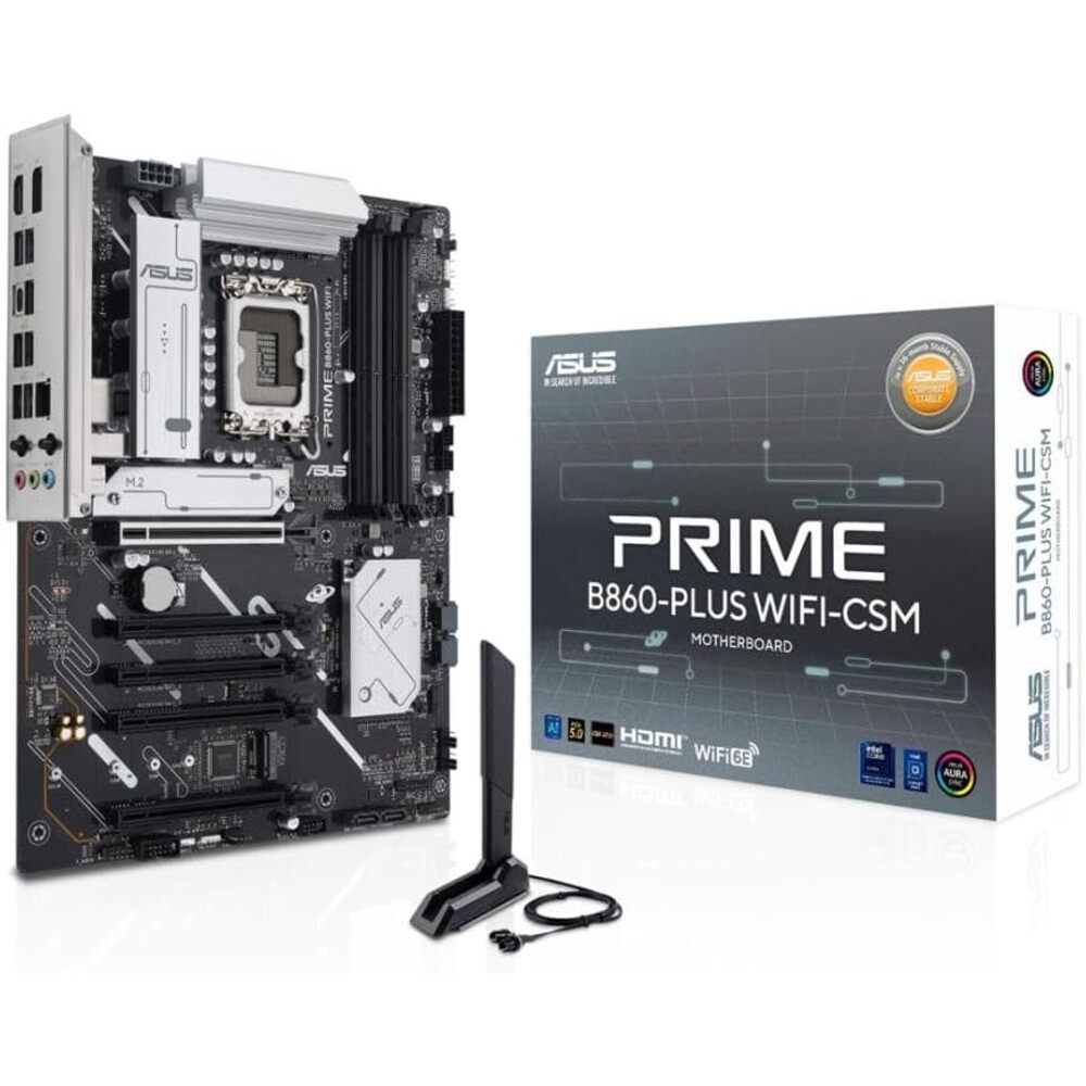 ASUS Prime B860-PLUS WiFi-CSM B860 LGA 1851 ATX Motherboard, Intel Core Ultra Series 2 Ready, Advanced AI, DDR5, PCIe 5.0, HDMI, USB 20Gbps Type-C, 2X M.2, WiFi 6E, 2.5Gb, ACCE Remote IT Management
