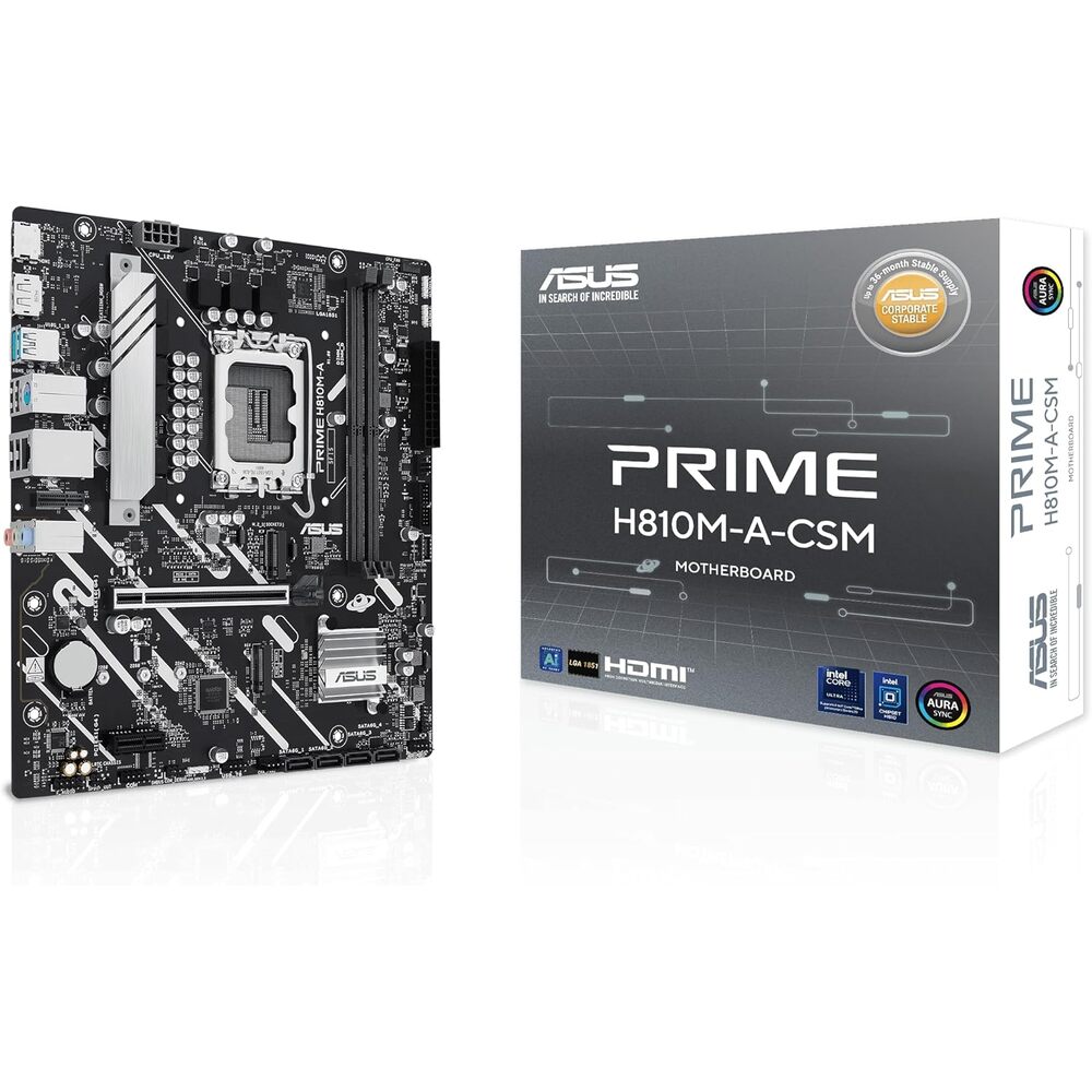 ASUS Prime H810M-A-CSM Intel� H810 LGA 1851 mATX Motherboard, 6+1+1+1 Discrete MOS, DDR5, PCIe 4.0, 2xM.2 Slots, Intel� 1Gb Ethernet, DisplayPort, HDMI�, USB 10Gbps, Front USB 5Gbps Type-C