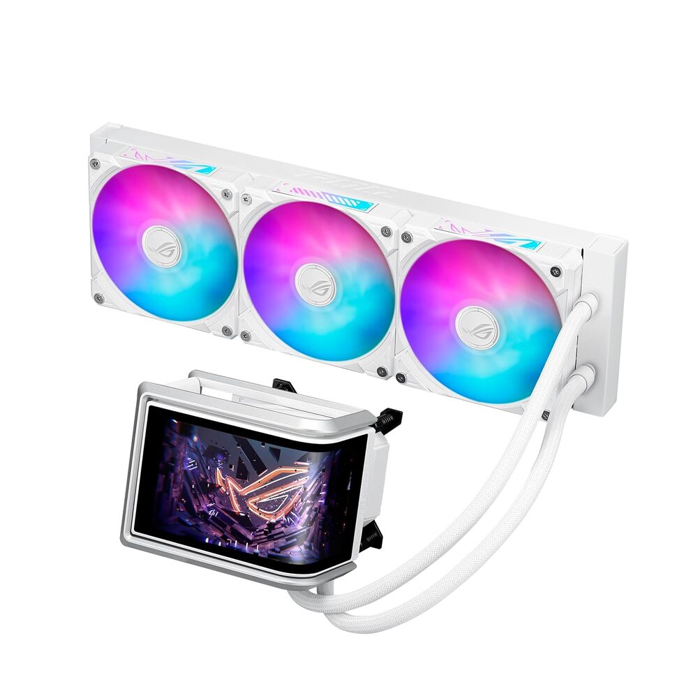 ASUS ROG RYUO IV 360 ARGB White Curved 6.67-inch AMOLED Display, Supports 3D-Effect Video or Customizable System Stats, Asetek Emma Gen8 V2 Pump, pre-Mounted Daisy-Chained ARGB Fans, 6 Year Warranty