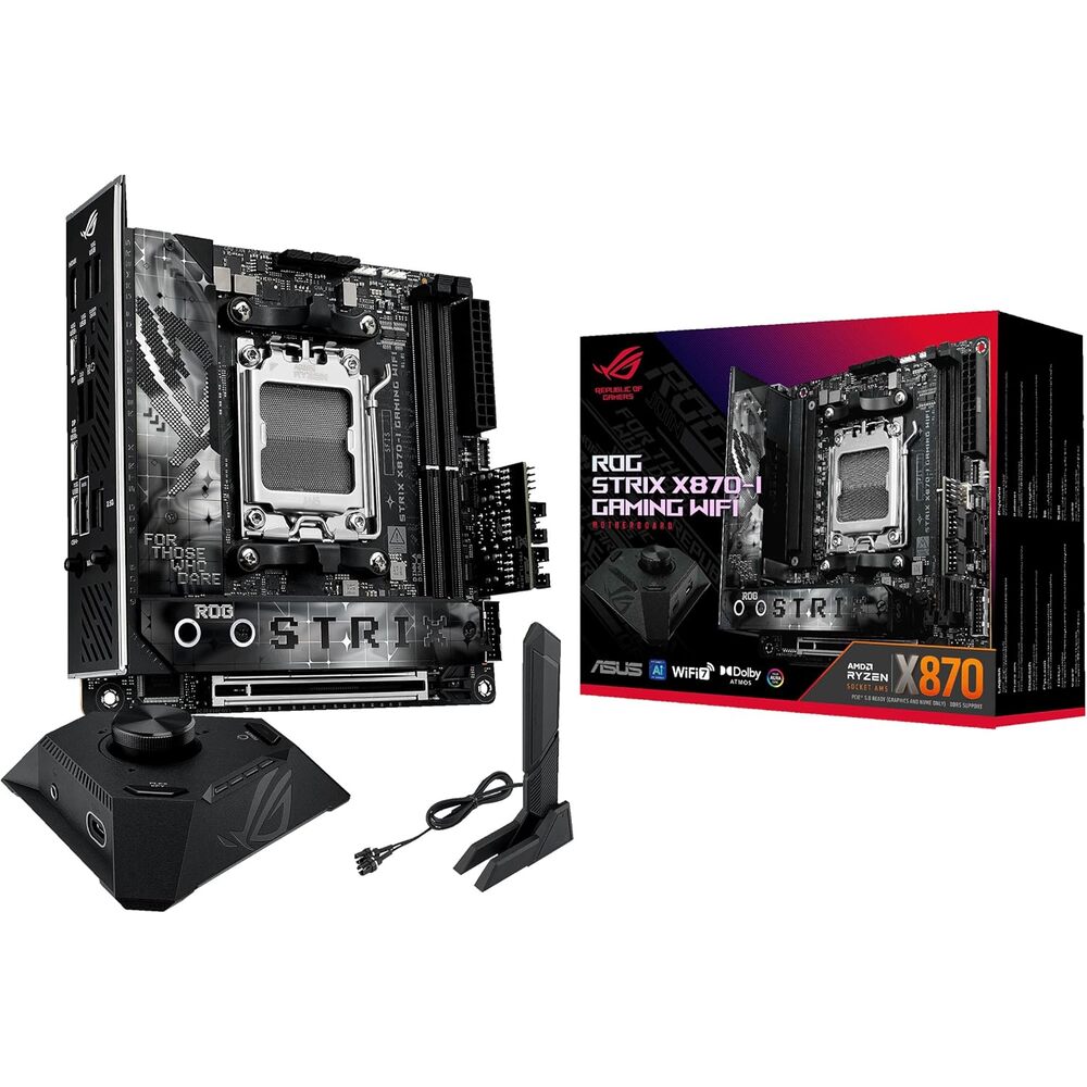 ASUS ROG STRIX X870-I GAMING WIFI AMD AM5 X870 Mini ITX motherboard 10+2+1 power stages, Dynamic OC Switcher, Core Flex, DDR5 AEMP, WiFi7, 2x M.2, PCIe�5.0, Q-Release Slim, USB4, AI OCing & Networking