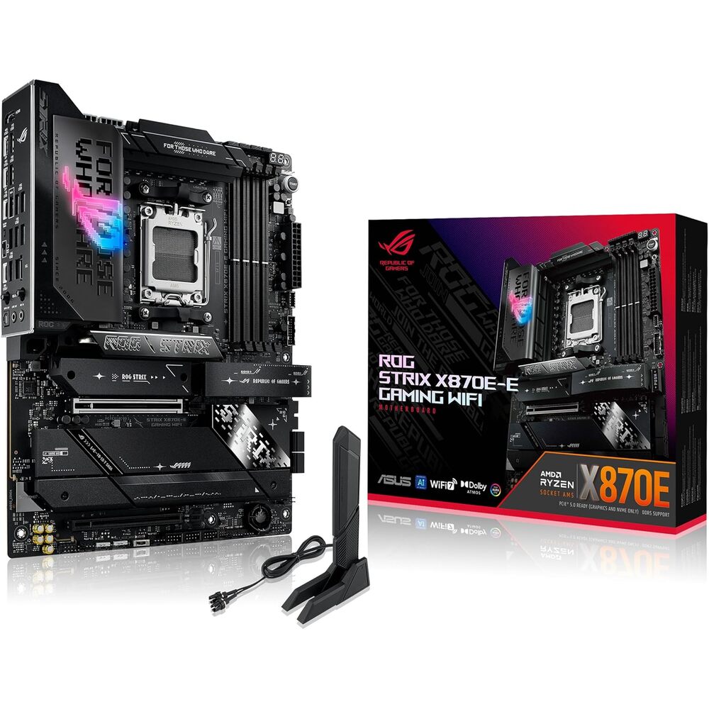 ASUS ROG Strix X870E-E Gaming WiFi AMD AM5 X870 ATX Motherboard 18+2+2 Power Stages, Dynamic OC Switcher, Core Flex, DDR5 AEMP, WiFi 7, 5X M.2, PCIe� 5.0, Q-Release Slim, USB4�, AI OCing & Networking