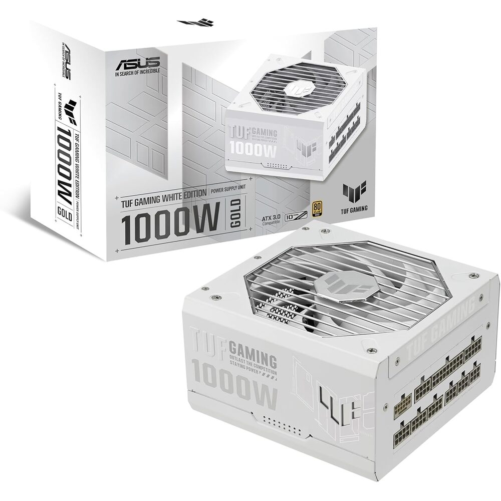 ASUS TUF Gaming 1000W Gold White Edition (1000 Watt, Fully Modular Power Supply, 80+ Gold Certified, Military-Grade Components, Dual Ball Bearing, Axial-tech Fan, PCB Coating, 10 Year Warranty)