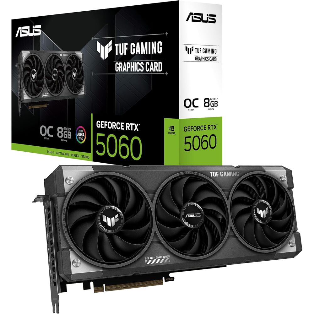 ASUS TUF Gaming NVIDIA GeForce RTX 5060 8GB GDDR7 OC Edition Graphics Card, (PCIe 5.0, HDMI/DP 2.1, 3.1-Slot, Military-Grade Components, Protective PCB Coating, Axial-tech Fans), 3 Year Warranty