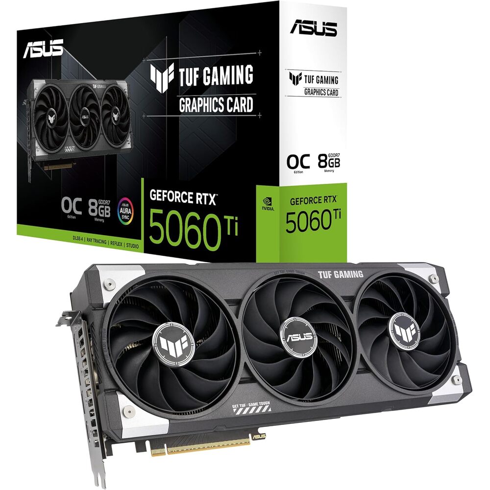 ASUS TUF Gaming NVIDIA GeForce RTX 5060 Ti 8GB GDDR7 OC Edition Graphics Card,(PCIe 5.0, HDMI/DP 2.1, 3.1-Slot, Military-Grade Components, Protective PCB Coating, Axial-tech Fans), 3 Year Warranty