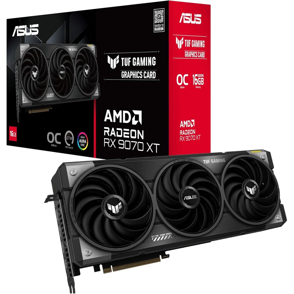 ASUS TUF Gaming AMD Radeon RX 9070 XT 16GB GDDR6 OC Edition Graphics Card, (PCIe 5.0, HDMI/DP 2.1, 3.125-Slot, Military-Grade Components, Protective PCB Coating, Axial-tech Fans), 3 Year Warranty