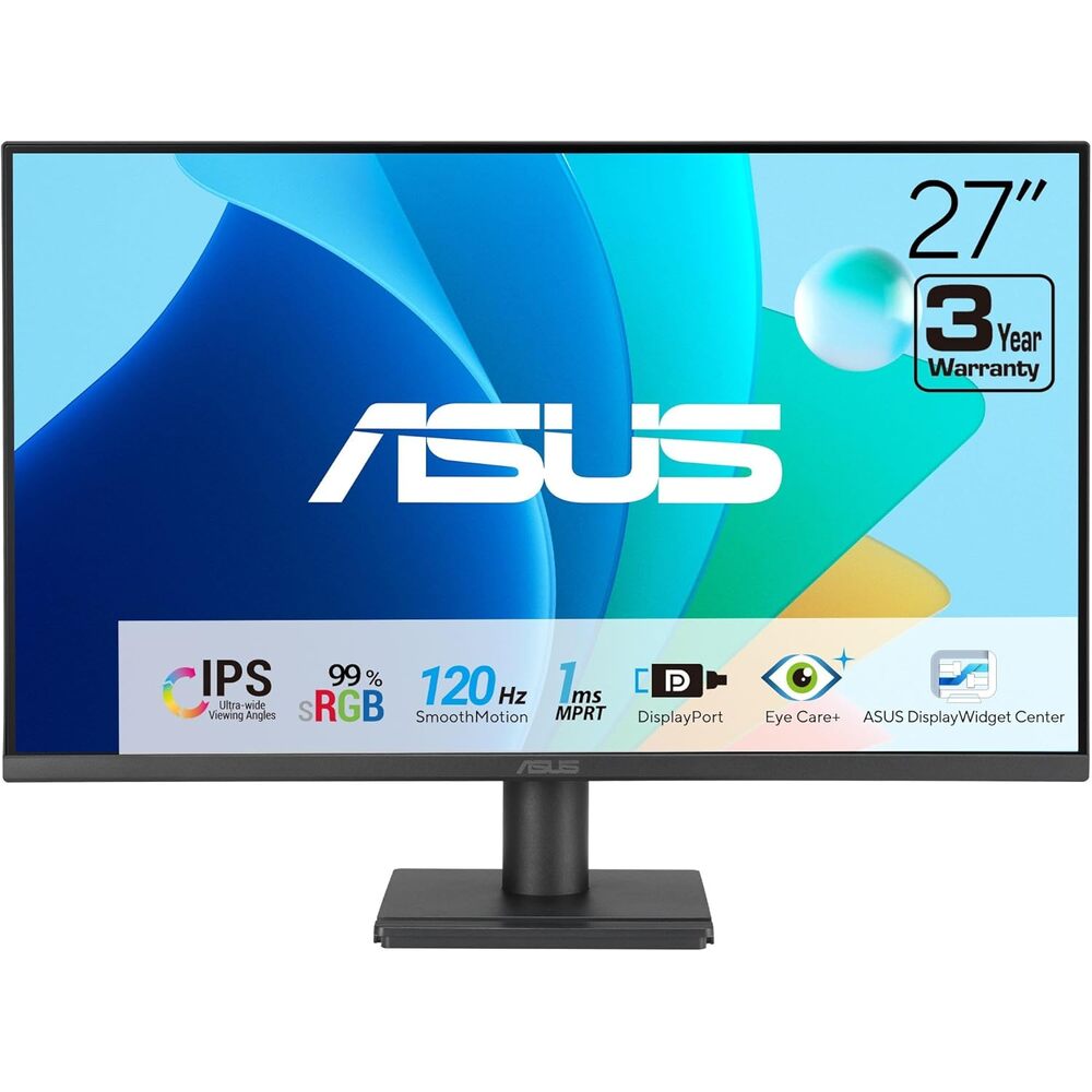 ASUS 27" Computer Monitor (VA279QG) - Full HD, IPS, 120Hz, 1ms MPRT, Adaptive-Sync, Eye Care, Low Blue Light, Flicker Free, HDMI, DisplayPort, VGA, Speakers, VESA Mountable, 99% sRGB, 3yr Warranty