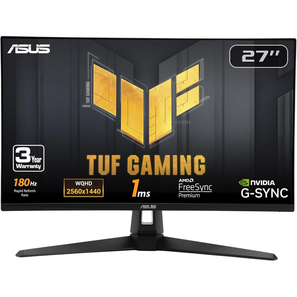 ASUS TUF Gaming 27� 1440P HDR Monitor (VG27AQ3A) � QHD (2560 x 1440), 180Hz, 1ms, Fast IPS, 130% sRGB, Extreme Low Motion Blur Sync, Speakers, Freesync Premium, G-SYNC Compatible, HDMI, DisplayPort