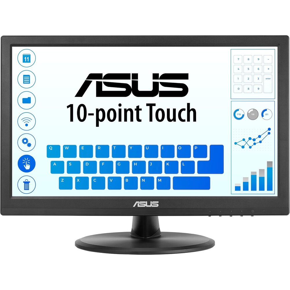 ASUS 15.6� 1080P Touch Monitor (VT169HE) - Full HD, 10-Point Touchscreen, IPS, Wide Viewing Angle, Frameless, Eye Care, Flicker Free, Low Blue Light, HDMI, Windows 11 Compliance, VESA Mountable