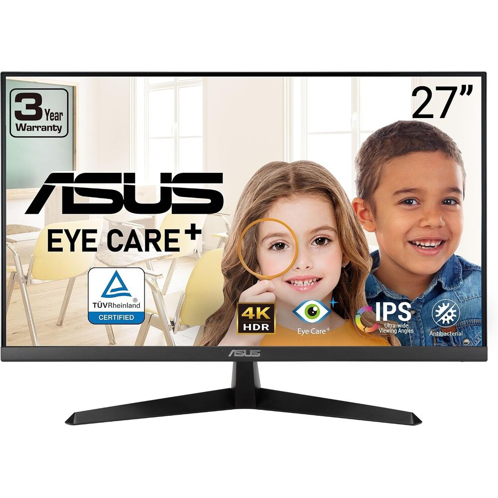 ASUS 27� 4K Eye Care Monitor (VY27UQ) - UHD (3840 x 2160), IPS, HDR10, Adaptive Sync, Eye Care Plus, Display Port, HDMI, Speaker, DisplayWidget, Blue Light Filter, Flicker Free, 3yr Warranty
