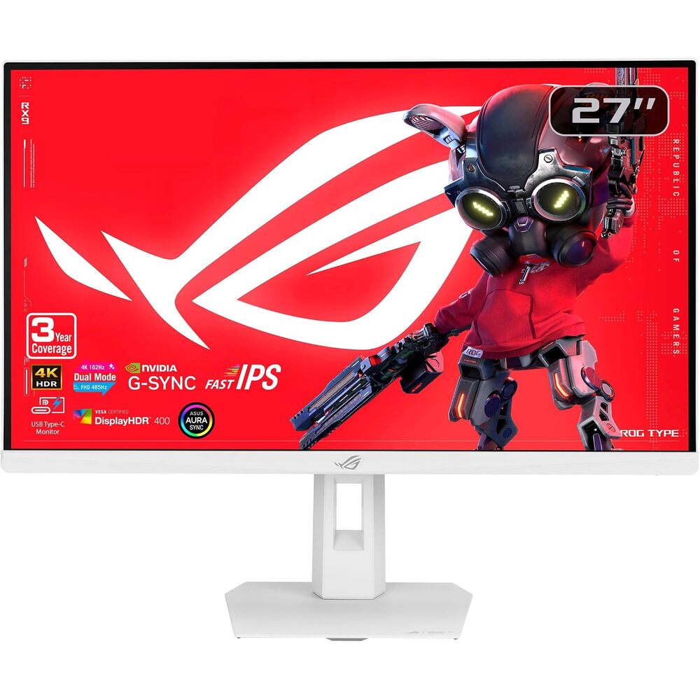 ASUS ROG Strix 27� 4K HDR USB-C Gaming Monitor (XG27UCGR-W) � Dual Mode (4K 162Hz or FHD 485Hz), 0.3ms, Fast IPS, Extreme Low Motion Blur Sync, GSYNC Compatible, DisplayWidget, 3 yr Warranty