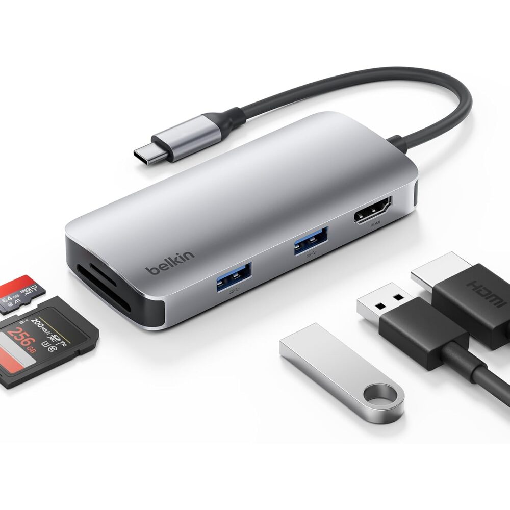 Belkin USB-C Hub, 5-in-1?Multiport?Adapter - USB-C Docking Station with 4K HDMI, 2 x USB-A 3.1 Ports, SD Card Slot, & MicroSD Card Slot for Neo MacBook, MacBook Pro, Air, iPad Pro, XPS, and More