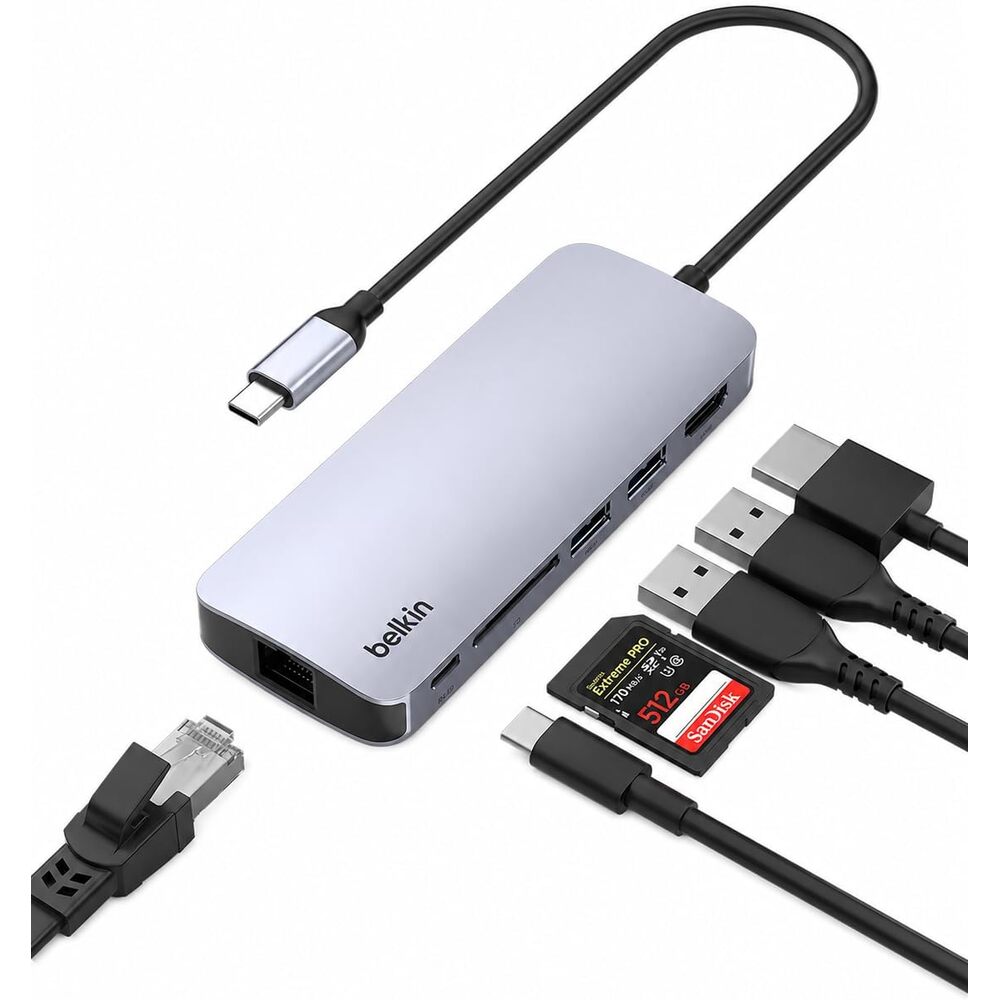 Belkin USB-C Hub - 6-in-1?Multi-Port?Adapter Dock with 4K HDMI, USB-C 100W PD Pass-Through Charging, 2x USB-A Ports, Gigabit Ethernet Ports and SD Slot for Neo MacBook, Pro, Air, iPad, Pro, XPS & More