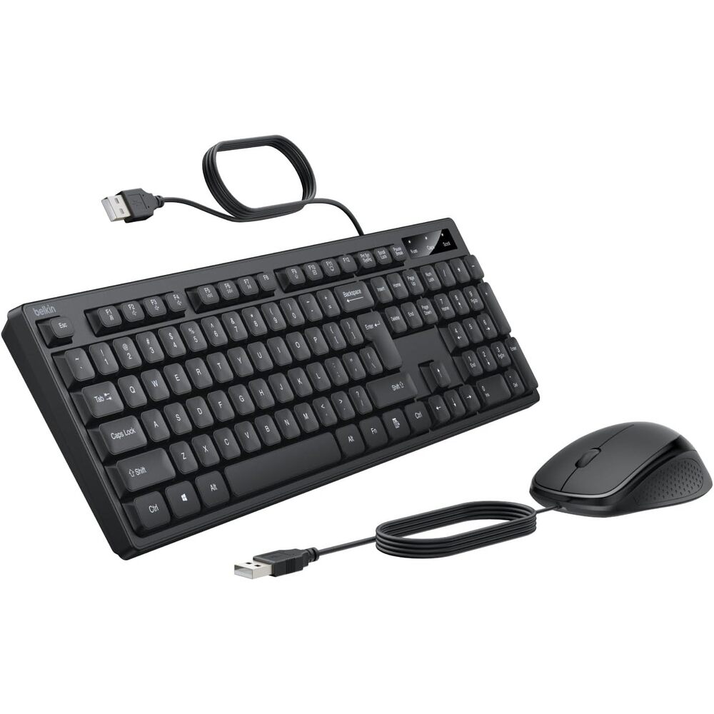 Belkin Connect Wired Keyboard and Mouse Combo - USB A Keyboard Set w/Wired Mouse, Ergonomic Design - Perfect for Home, Office, Desk, Compatible with Laptop, PC, Windows - Black