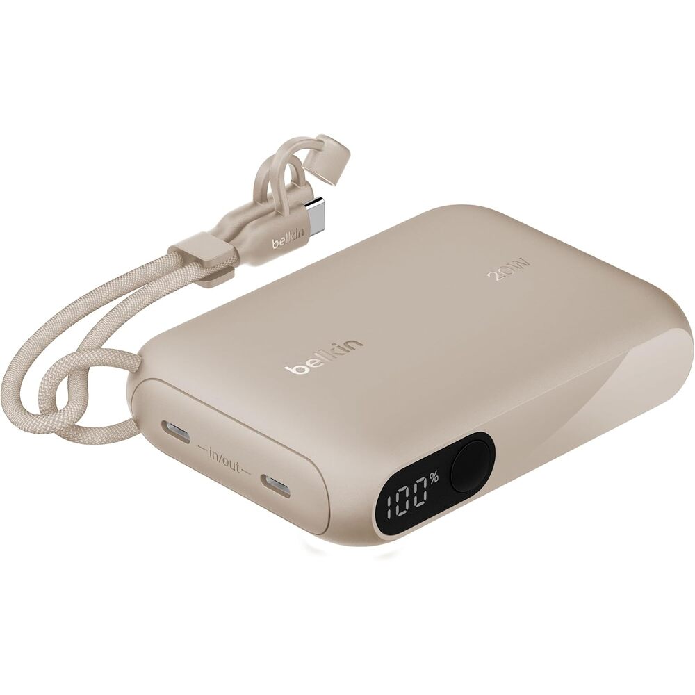 Belkin Portable Charger, Slim USB-C Power Bank 10,000mAh w/ 2 USB-C Ports, Digital Battery Display, 20W Charging Battery Pack - iPhone 17, Air, Pro, Samsung Galaxy S25, Pixel 10, iPad, & More - Blue