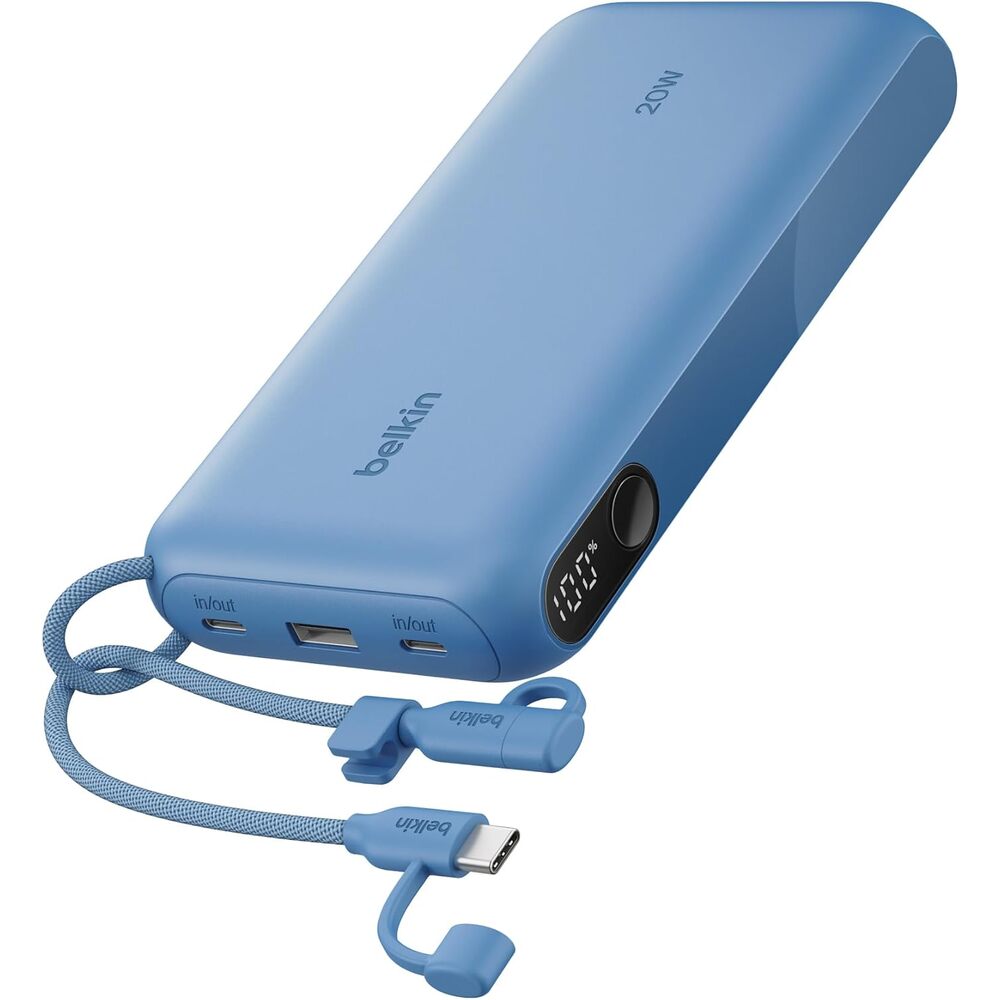 Belkin Portable Charger, USB-C Power Bank 20,000mAh w/ 2X USB-C Ports & 1x A Port, Digital Battery Display, 20W Charging for iPhone 17, Air, Pro, Samsung Galaxy S25, Pixel 10, iPad, & More - Black