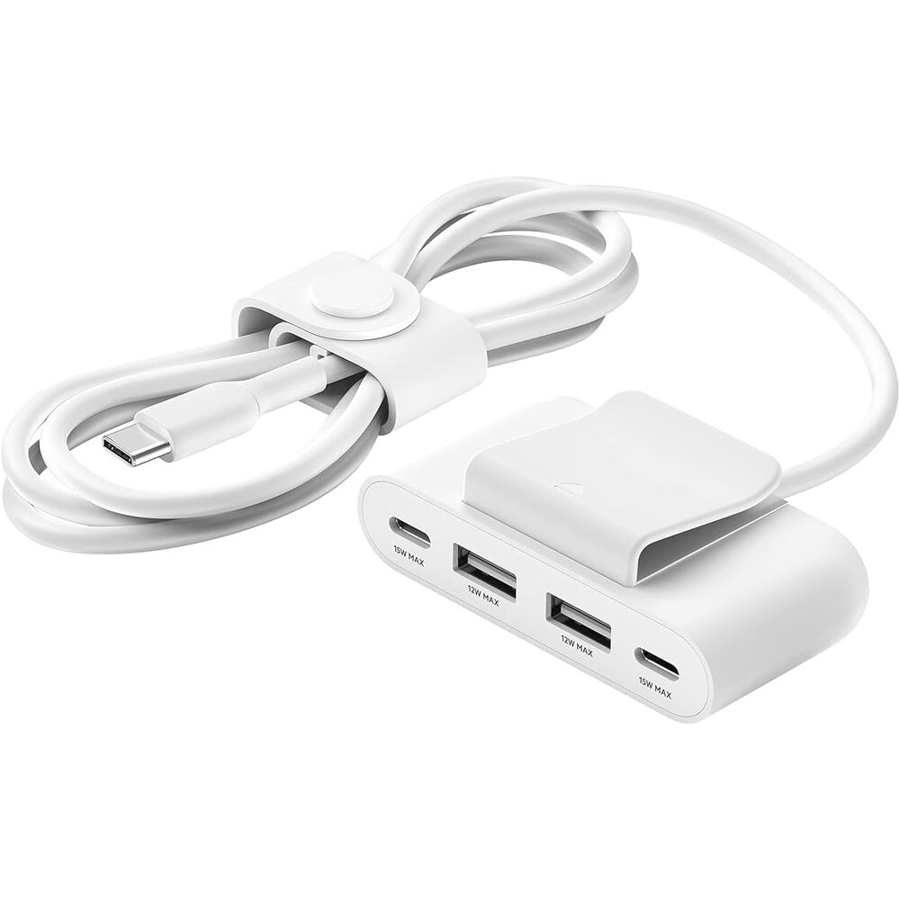 Belkin?4-Port Power Extender - Compatible w/USB-C & USB-A Devices - Apple iPhone 17, Air, Pro, Pro Max, iPad, AirPods, Apple Watch, Samsung Galaxy S25, Nintendo Switch 2, Google Pixel 10, etc - White