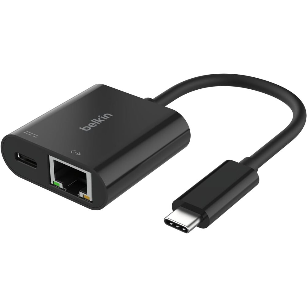 Belkin Connect USB-C to Ethernet + Charge Adapter 100W w/Gigabit Ethernet Port and USB-C Port - 1000Mbps for Fast Internet Connection - Compatible with iPhone 17, Samsung Galaxy S26, & More