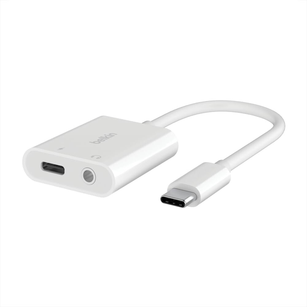 Belkin Rockstar� 3.5mm Audio with USB-C Charge Adaptor Included, USB-C Audio Adaptor Compatible with iPad Pro, Galaxy, Note, Google Pixel, LG G6, Sony Xperia, OnePlus and More - White