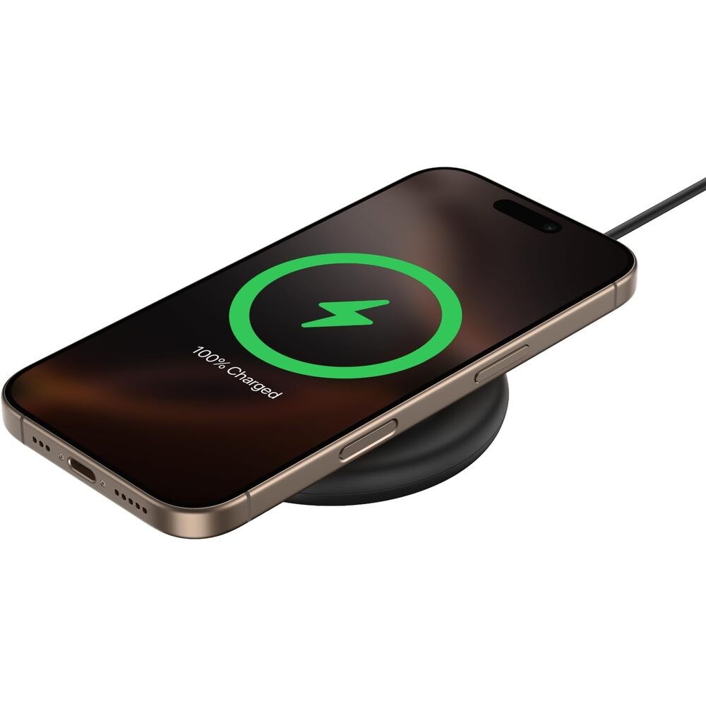 Belkin Magnetic Wireless Charging Pad 15W - MagSafe-Compatible Qi2-Certified Wireless Charger for iPhone 16 Series, Samsung Galaxy S25, AirPods, & More w/Non-Slip Base, Power Supply Included - Black
