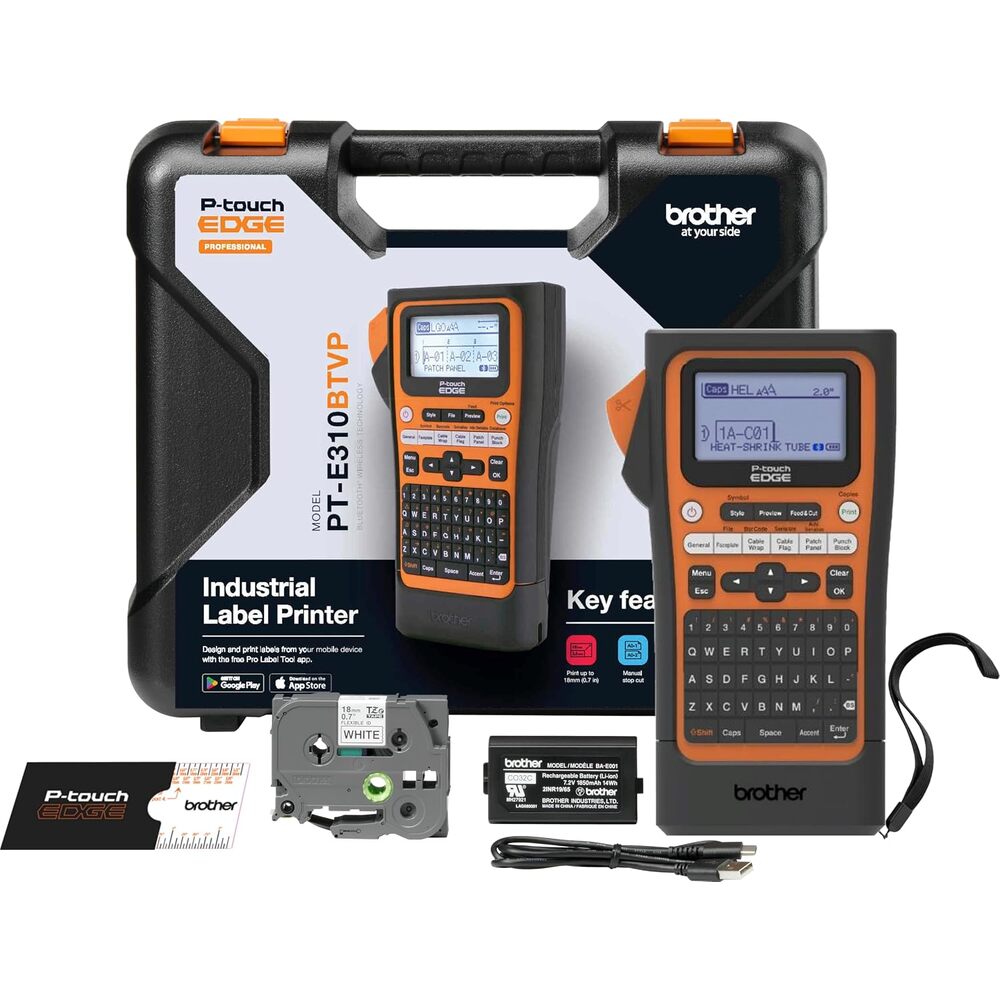 Brother PT-E310BTVP P-Touch Edge Handheld Industrial Label Printer Kit with Bluetooth and USB-C (up to 18mm Labels)