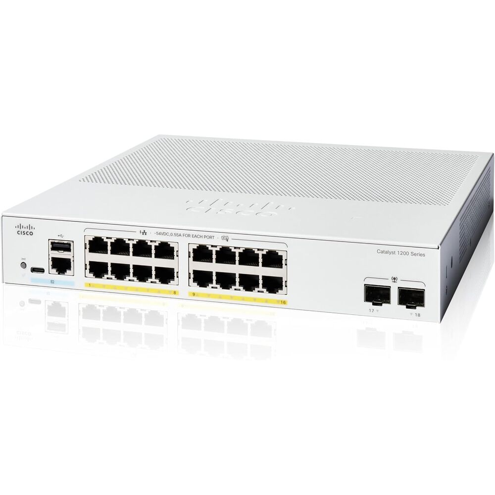 Cisco Catalyst 1200-16P-2G Smart Switch, 16 Port GE, PoE, 2x1GE SFP, Limited Lifetime Protection (C1200-16P-2G)