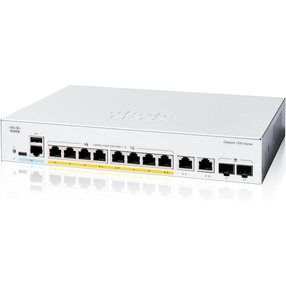 Cisco Catalyst 1200-8FP-2G Smart Switch, 8 Port GE, Full PoE, 2x1GE Combo, Limited Lifetime Protection (C1200-8FP-2G)