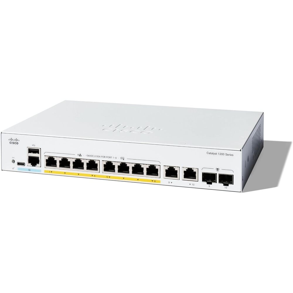 Cisco Catalyst 1200-8P-E-2G Smart Switch, 8 Port GE, PoE, Ext PS, 2x1GE Combo, Limited Lifetime Protection (C1200-8P-E-2G)